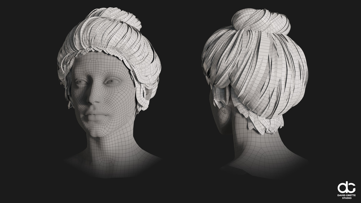 Realistic female hairstyles, pack #1 | Rigged hair, game-ready, low-poly
