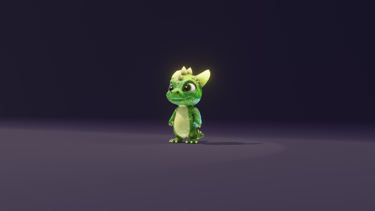 Cartoon Green Dinosaur 3D Model (Low-Poly, Game-Ready, Animated, Built-In)