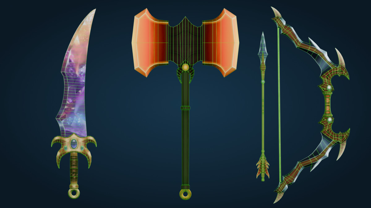 Hand-painted Fantasy Weapons: Cosmic, Ghost, Fire & Medieval
