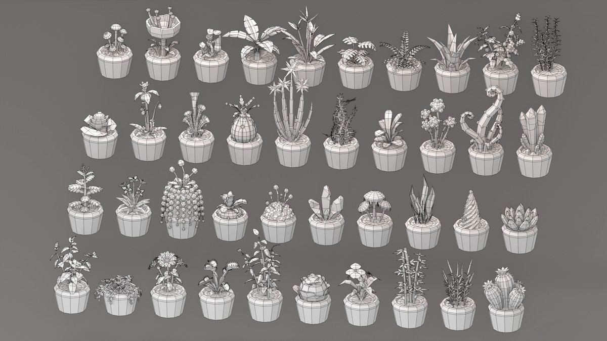 Low Poly Plants & Pots Pack with Growth System / Cosmic Retro