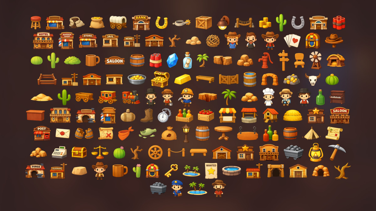 Wild West Town Builder Pack Western Cowboy Props, Buildings and Environment