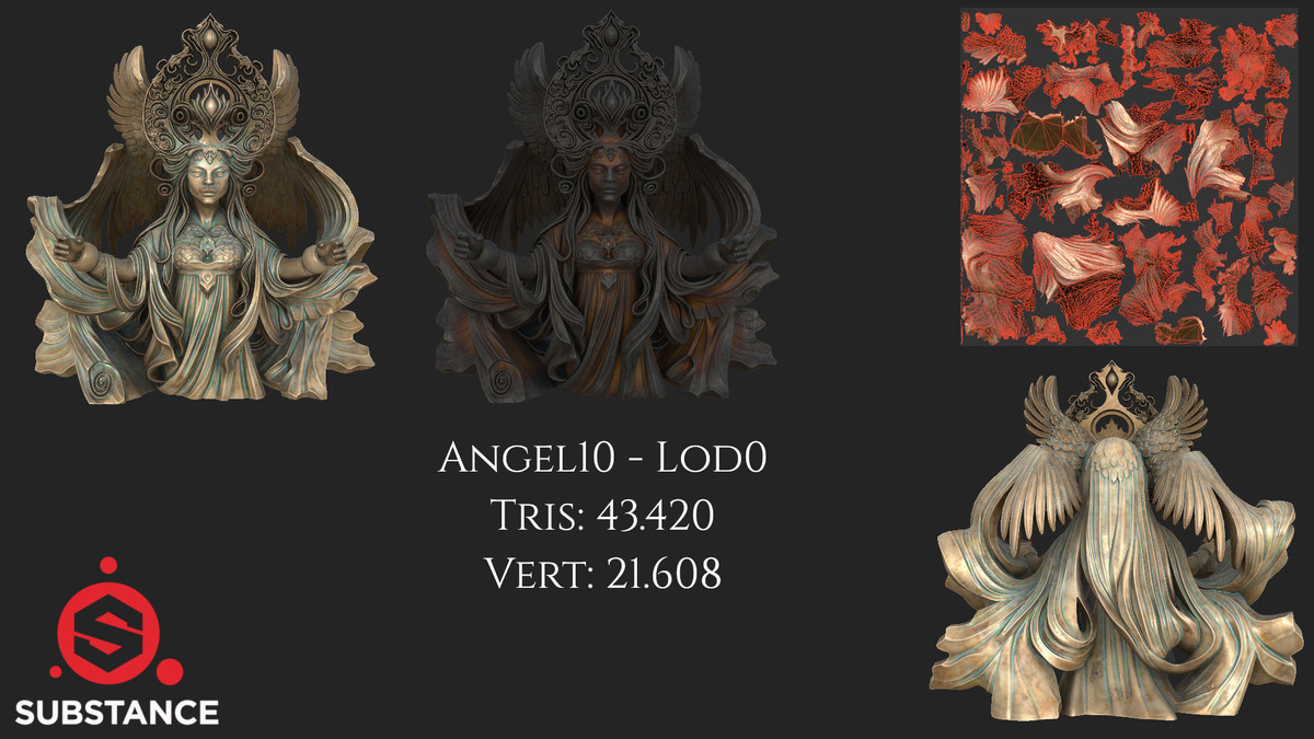 10 Dark Fantasy Angel Statues - Megapack with Color Options