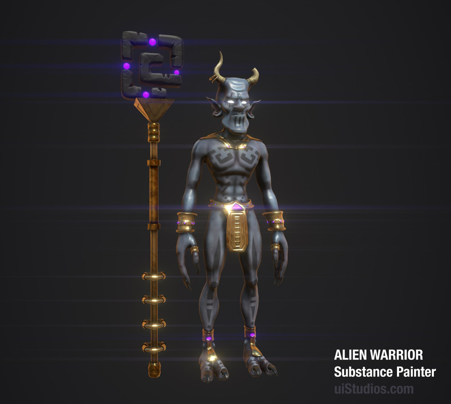 Alien Warrior Guard with Staff