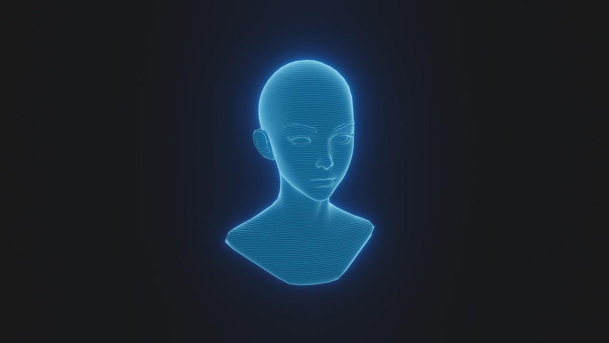 Anime Human Hologram Heads 3D Model Rigged with Facial Expressions