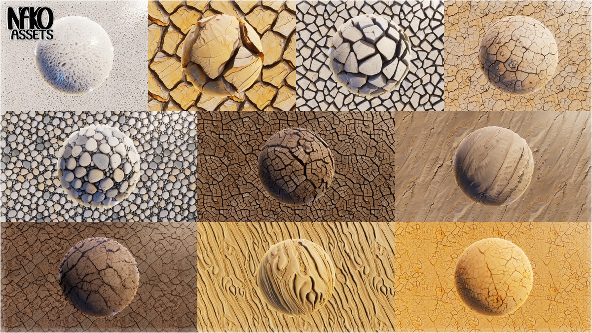 x110 4K Desert Materials PBR Textures for Ground, Sand, Rocks & Terrain