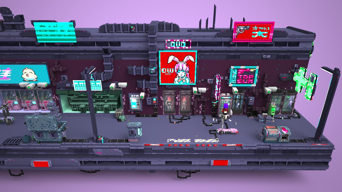Voxel Cyberpunk Streets - 3D pixel art - monogon
