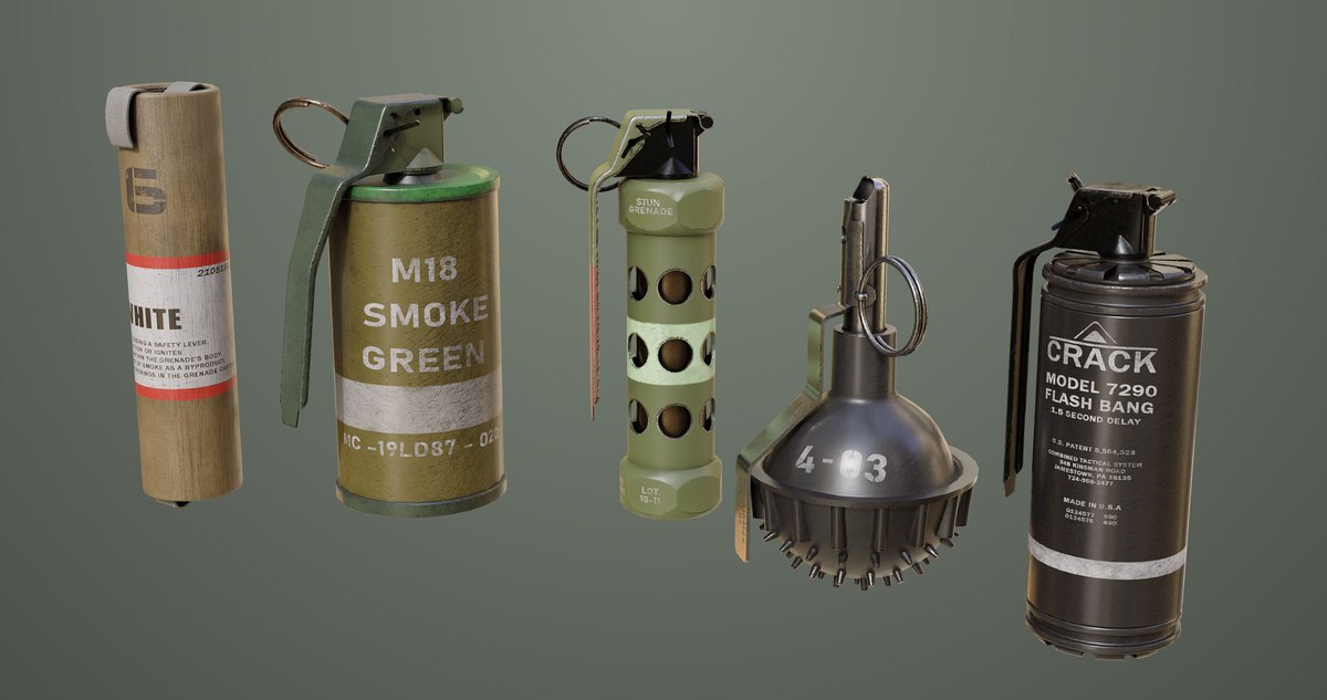 Smoke and Flash Grenades Single Mat URP HDRP Textures