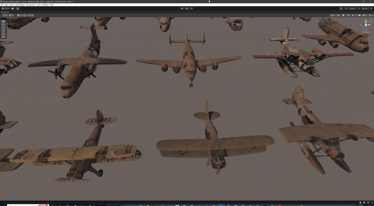 Old Abandoned Junk Rusty Aircraft and Helicopter Set 3d Game Ready Modular Props