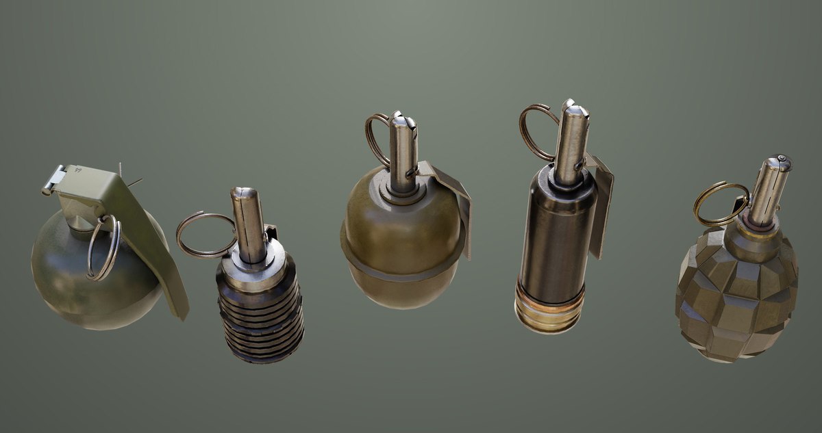 5 Fragmentation Grenades Single Mat URP HDRP Textures