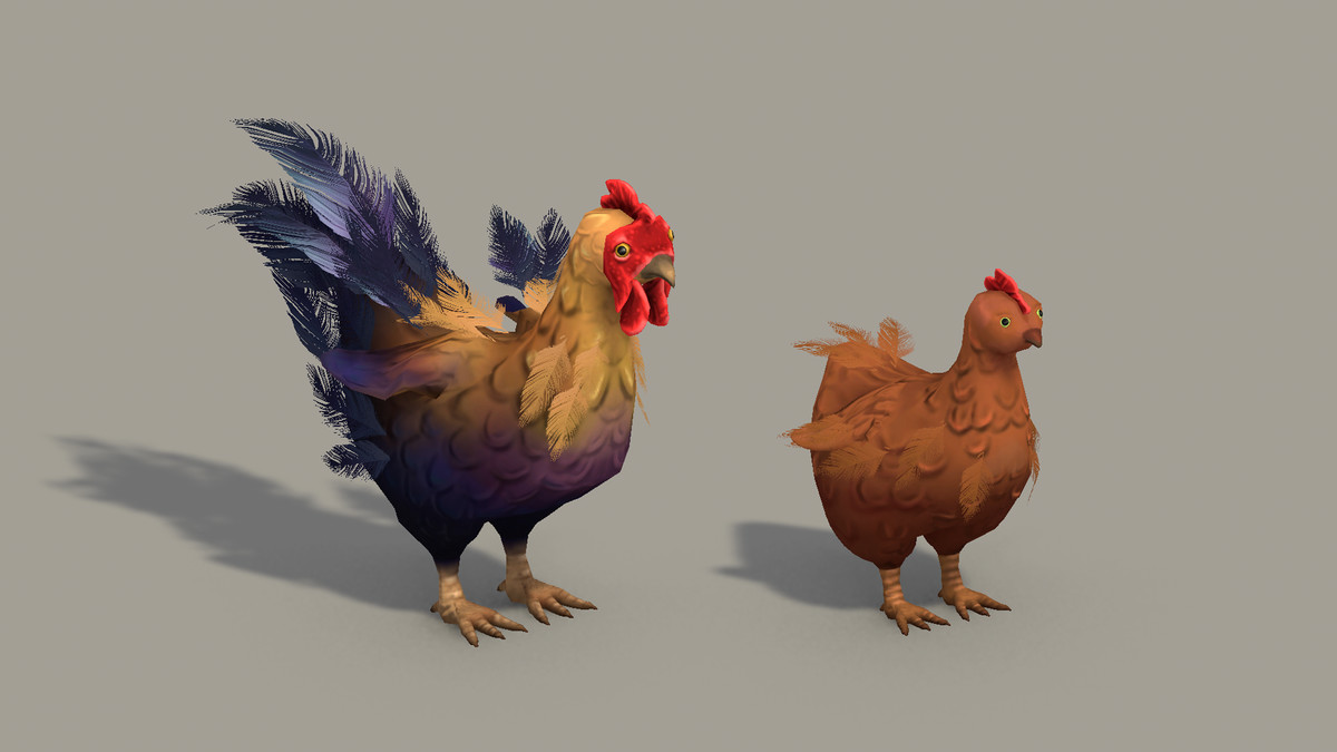 Stylized Hand-Painted Chickens