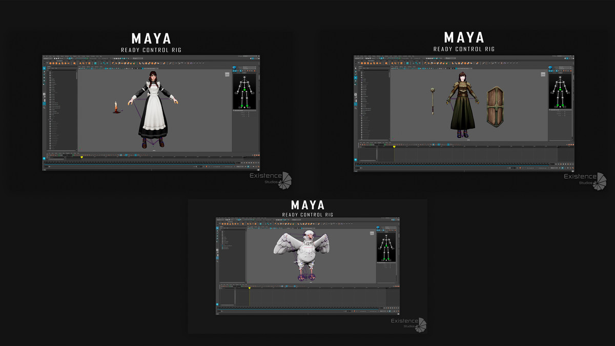 3 in 1 - Stylized Character Pack - Maid Mary - White Pigeon - Shield Guardian