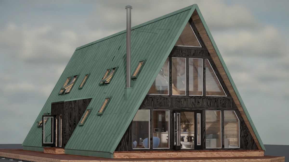 Modular A-frame House (Interior and exterior) A-frame Cabin Wooden