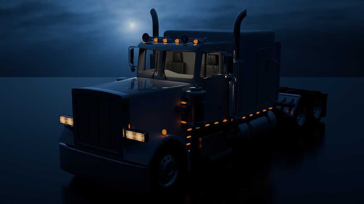 American Semi Truck + Logging Trailer | Interior, Modular, 4 Wood Log | PBR