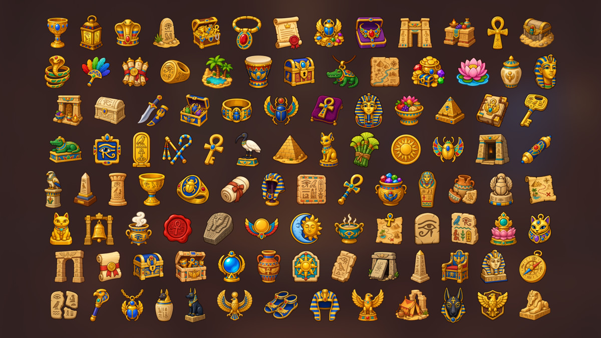 Ancient Egyptian Relics Treasure Artifacts Tomb Icons Pack