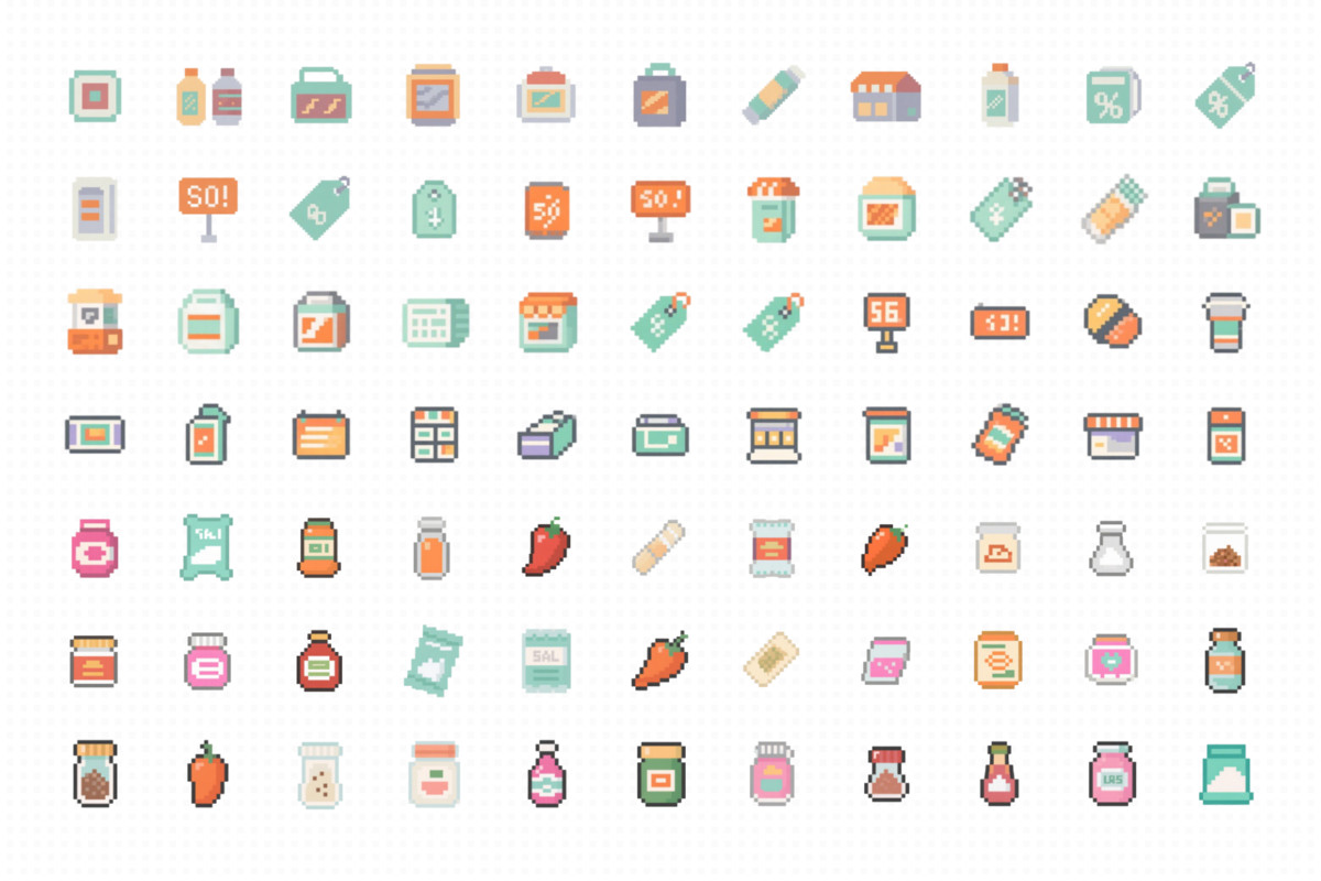 Cute Pixel Food and Shopping Icon Pack