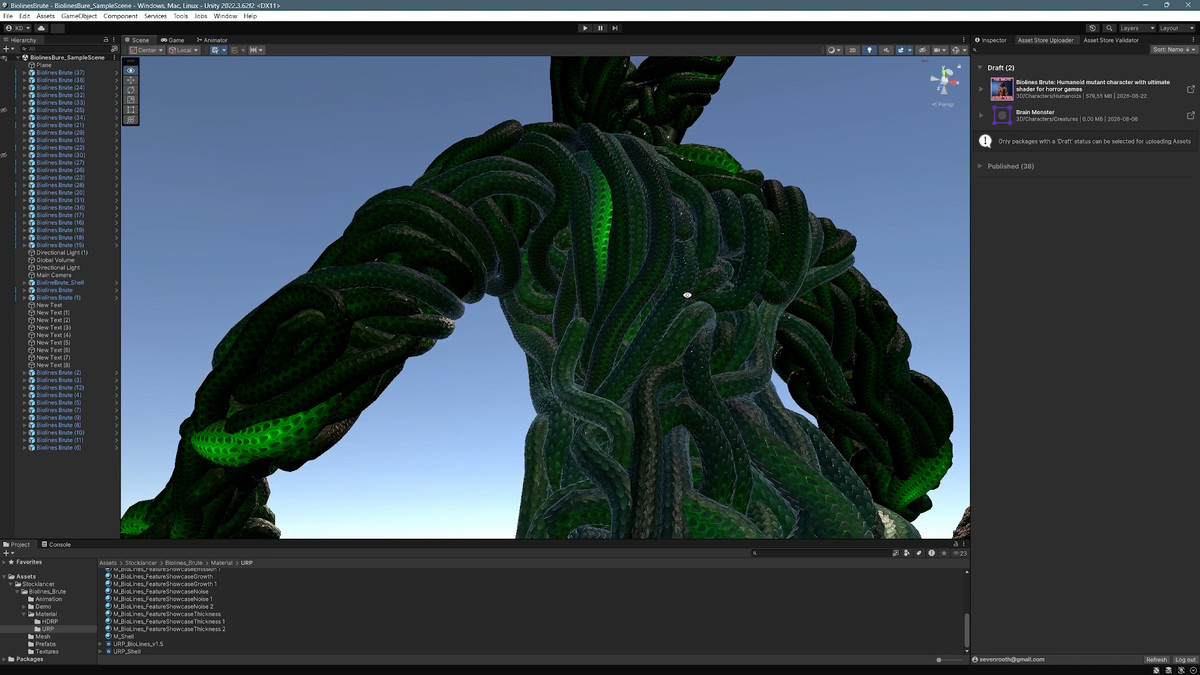 Biolines Brute: Humanoid mutant character with ultimate shader for horror games