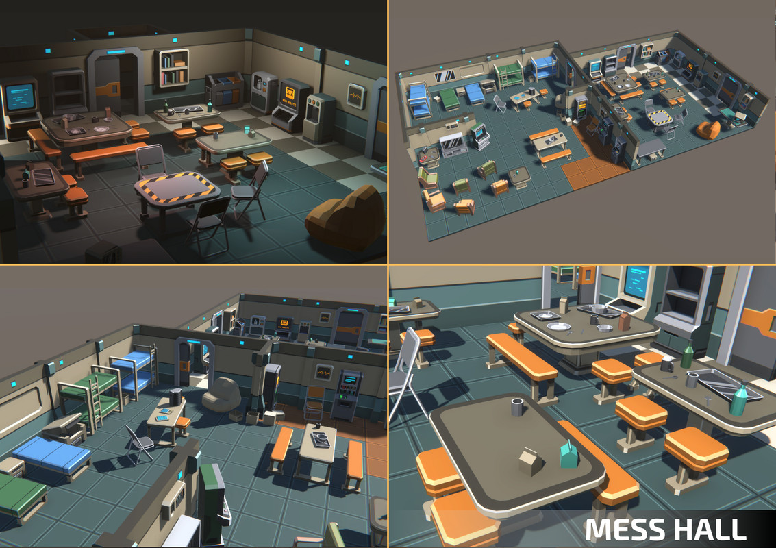 Sci-Fi Low Poly Interior Bundle: Grand Colony Collection (5-in-1) | Cosmic Retro