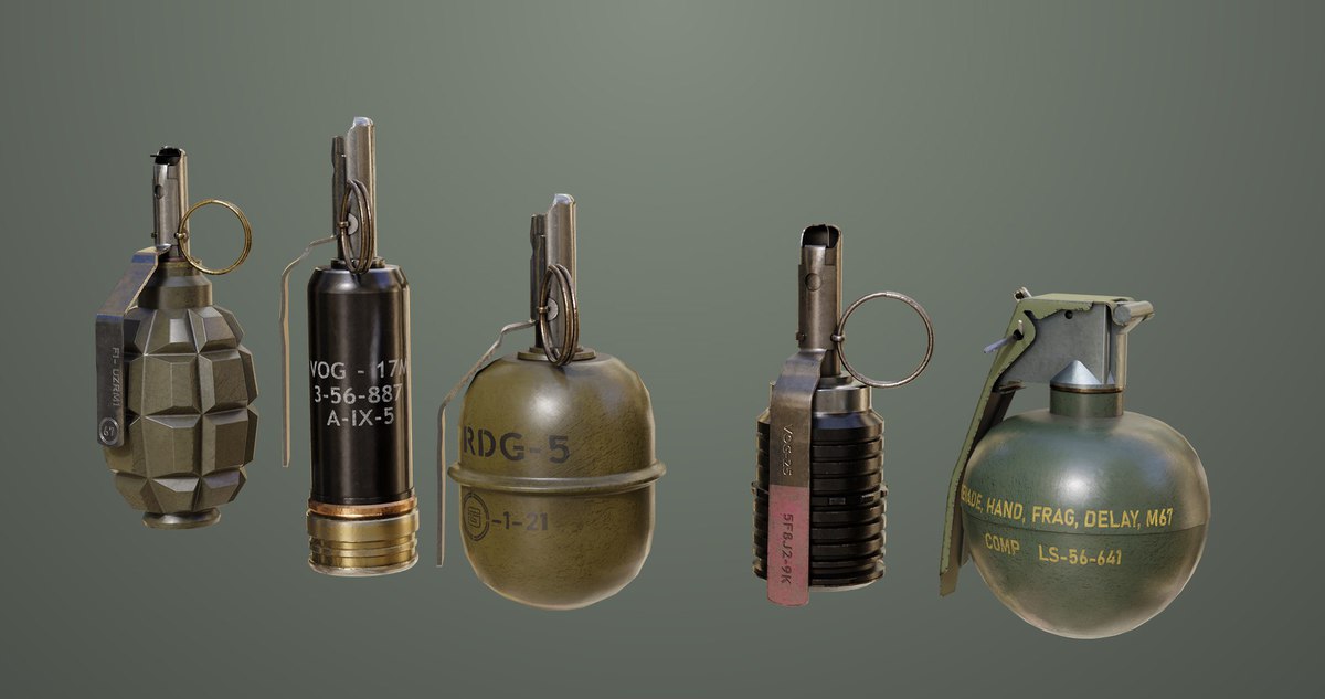 5 Fragmentation Grenades Single Mat URP HDRP Textures