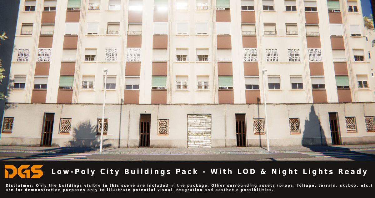 Low-Poly City Buildings Pack - With LOD & Night Lights Ready