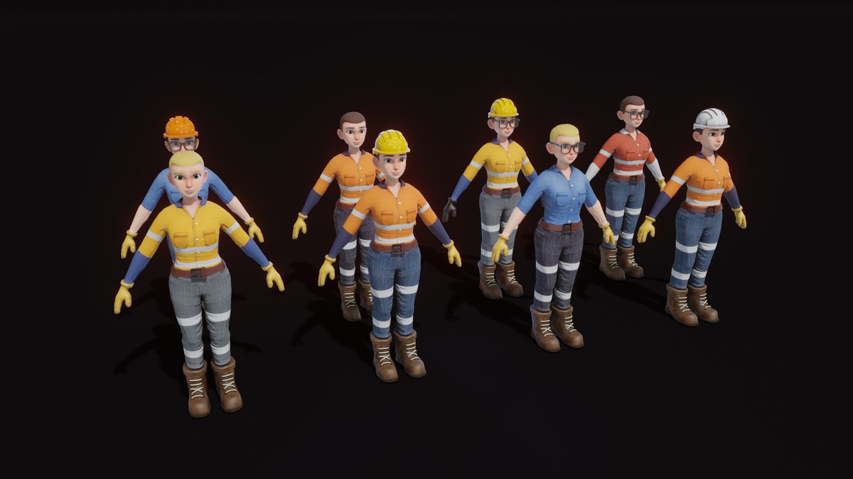 Stylized Female Worker 3D Model – Animated & Customizable (Game-Ready, Built-In)