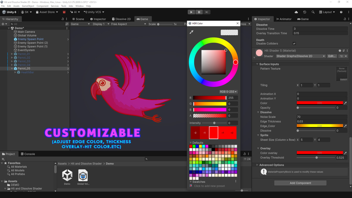 Hit and Dissolve 2D Shader & System