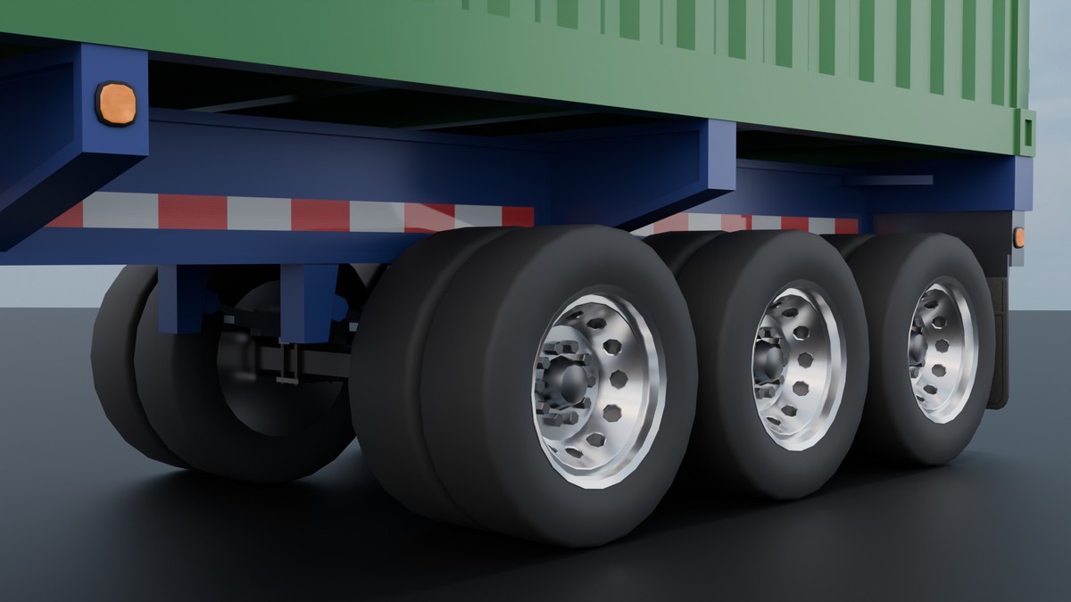 European Semi Truck + Container Trailer | Custom Logo, Openable Doors, Interior