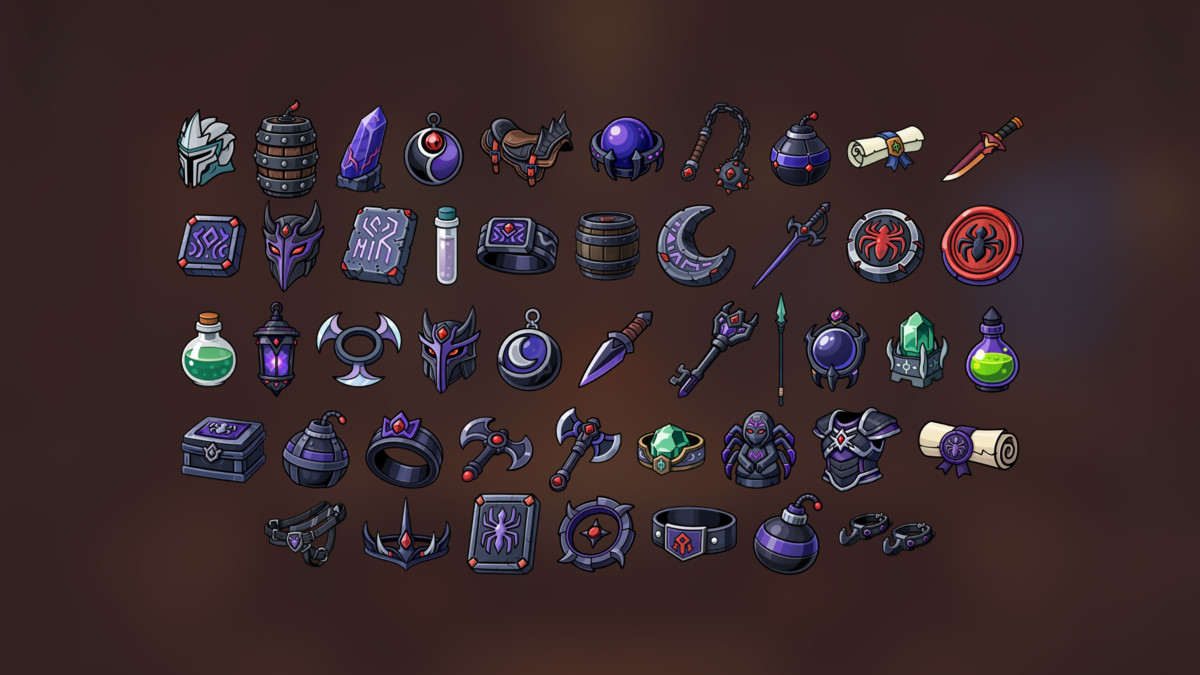 Shadow Assassin Equipment Relics Dark Magic Icons Pack RPG Strategy Adventure