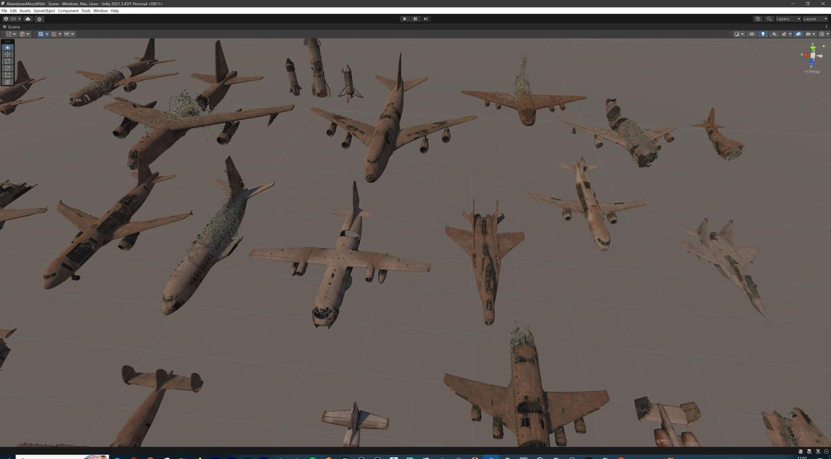 Old Abandoned Junk Rusty Aircraft and Helicopter Set 3d Game Ready Modular Props
