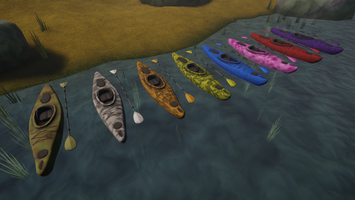kayak + paddle (8 variants | low poly 2.7k~ tris)