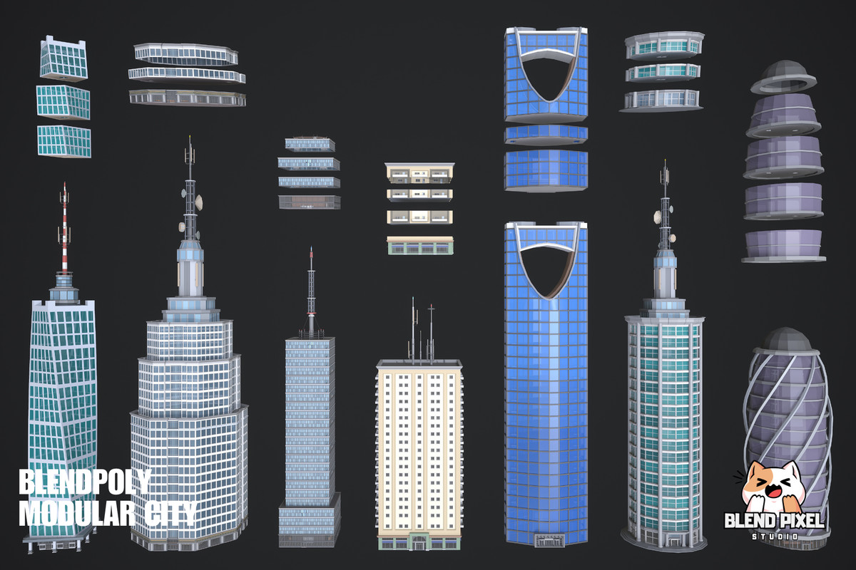 BlendPoly Modular City - Low Poly Assets