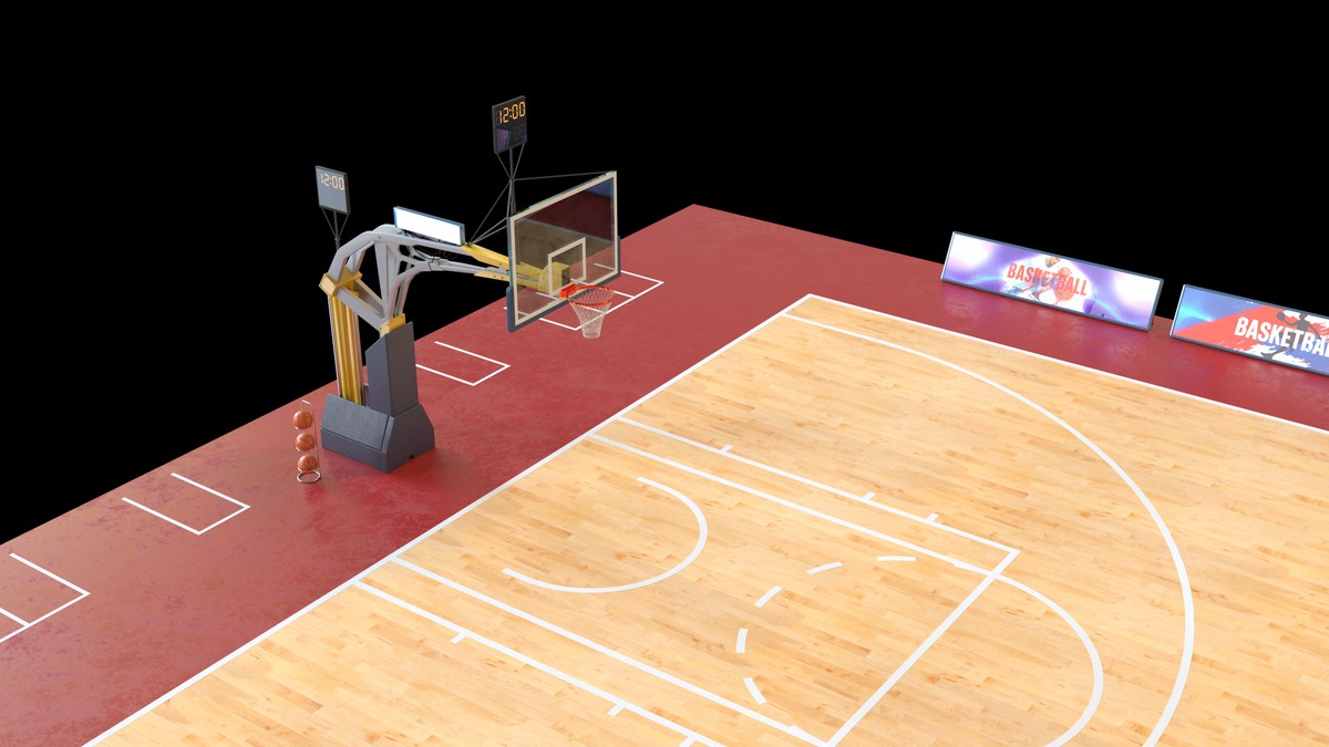 Basketball Court Set with Backboard, Hoop, Parquet, Balls, Digital Timer, Screen