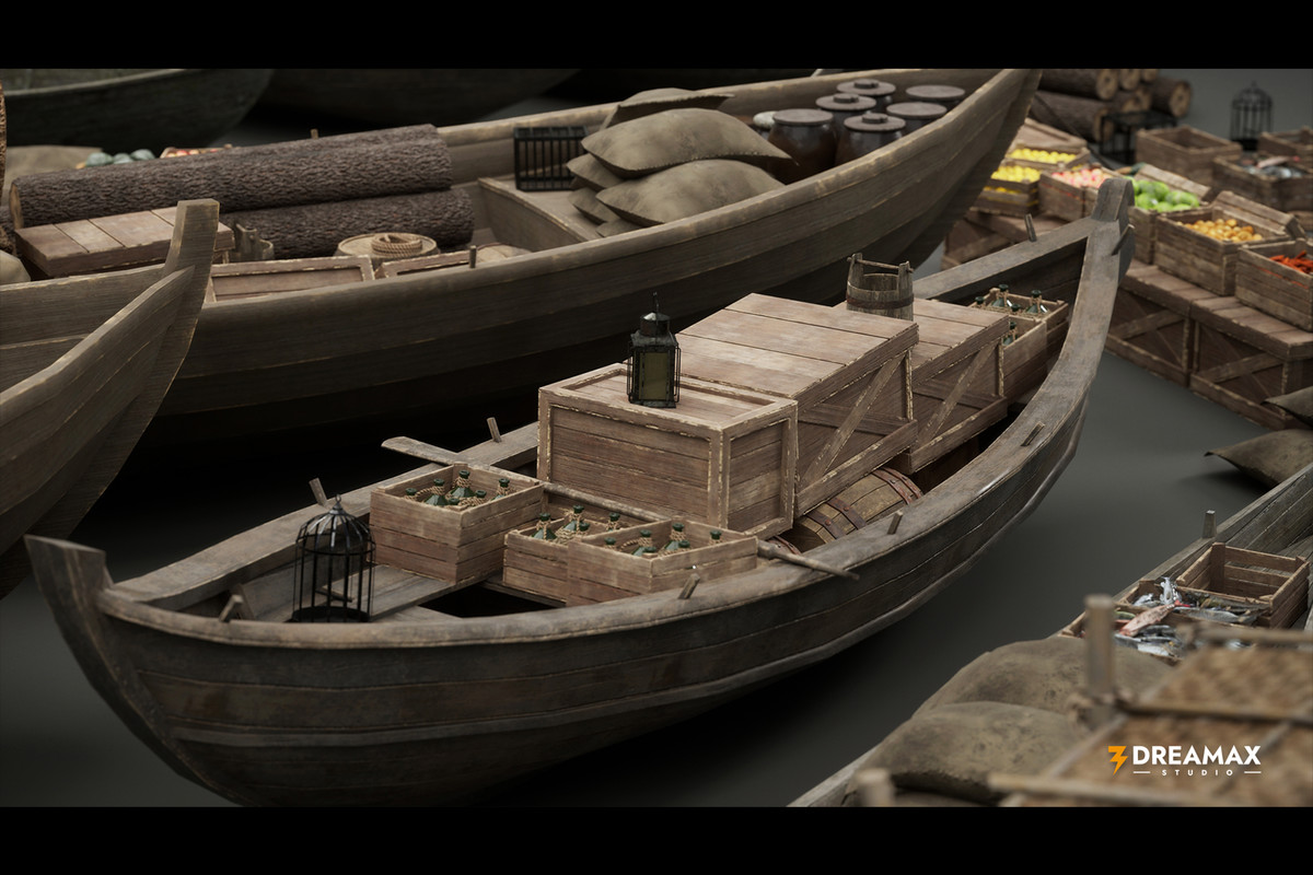 Medieval Rowboats & Harbor Trade Props Pack – Fishing, Cargo & Dock Assets
