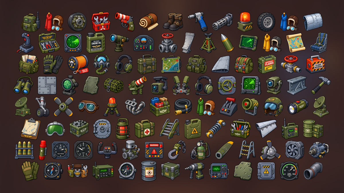 Aviation Military Flight Equipment Airfield Operations Icons Pack