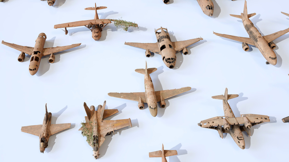 Old Abandoned Junk Rusty Aircraft and Helicopter Set 3d Game Ready Modular Props