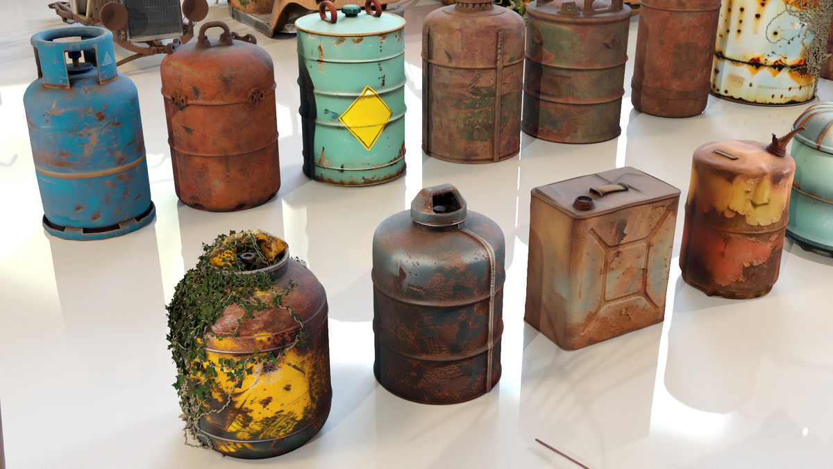 Post-Apocalyptic Junkyard Rusty Gas Station Props Pack (217 3d assets)