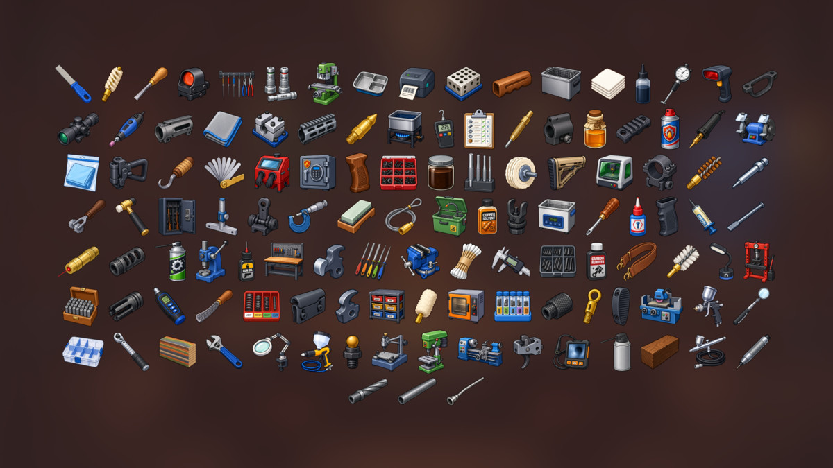 Gunsmith Workshop Firearm Parts Weapon Maintenance Armory Icons Pack