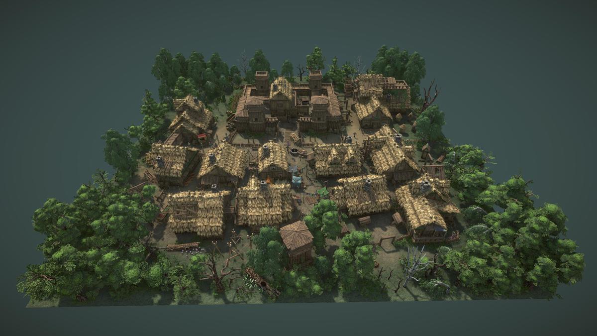 Stylized fantasy pagan village