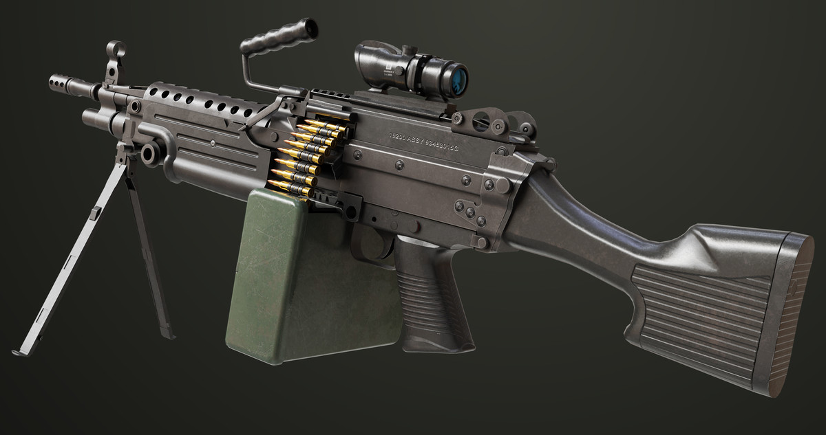 Machine Gun Sandal and Black Ammo Box URP HDRP Textures