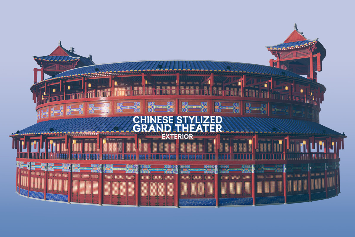 Chinese Stylized Grand Theater Exterior