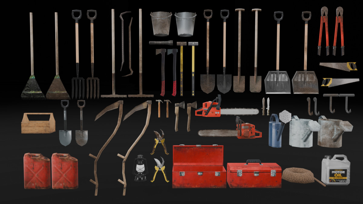 PSX Rural Farm Tools Pack – 32 Lowpoly Tool Props