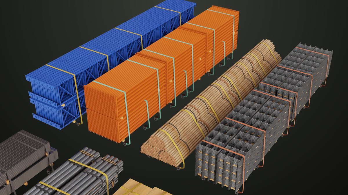 Flatbed Trailer with 7 Loads Single Mat URP HDRP Textures