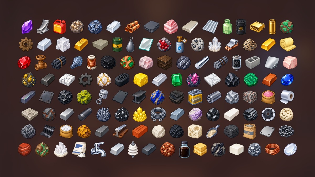 Industrial Materials Mining Metals Ores Crafting Resources Icons Pack