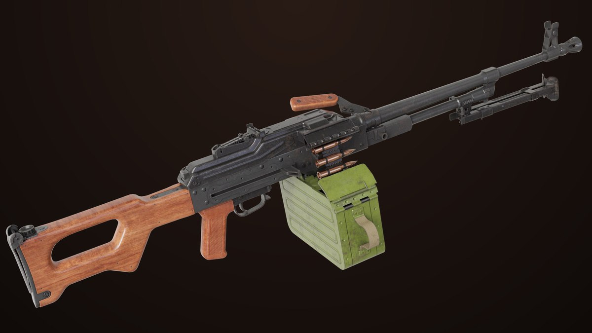 Machine Gun 11 Wood handle URP HDRP Textures