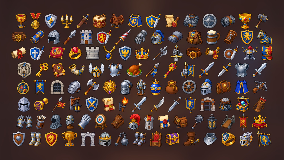 Medieval Knight Castle Armor Weapons Royal Kingdom Icons Pack