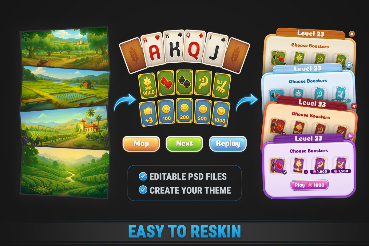 MK TriPeaks Solitaire Kit • Complete Card Game Template
