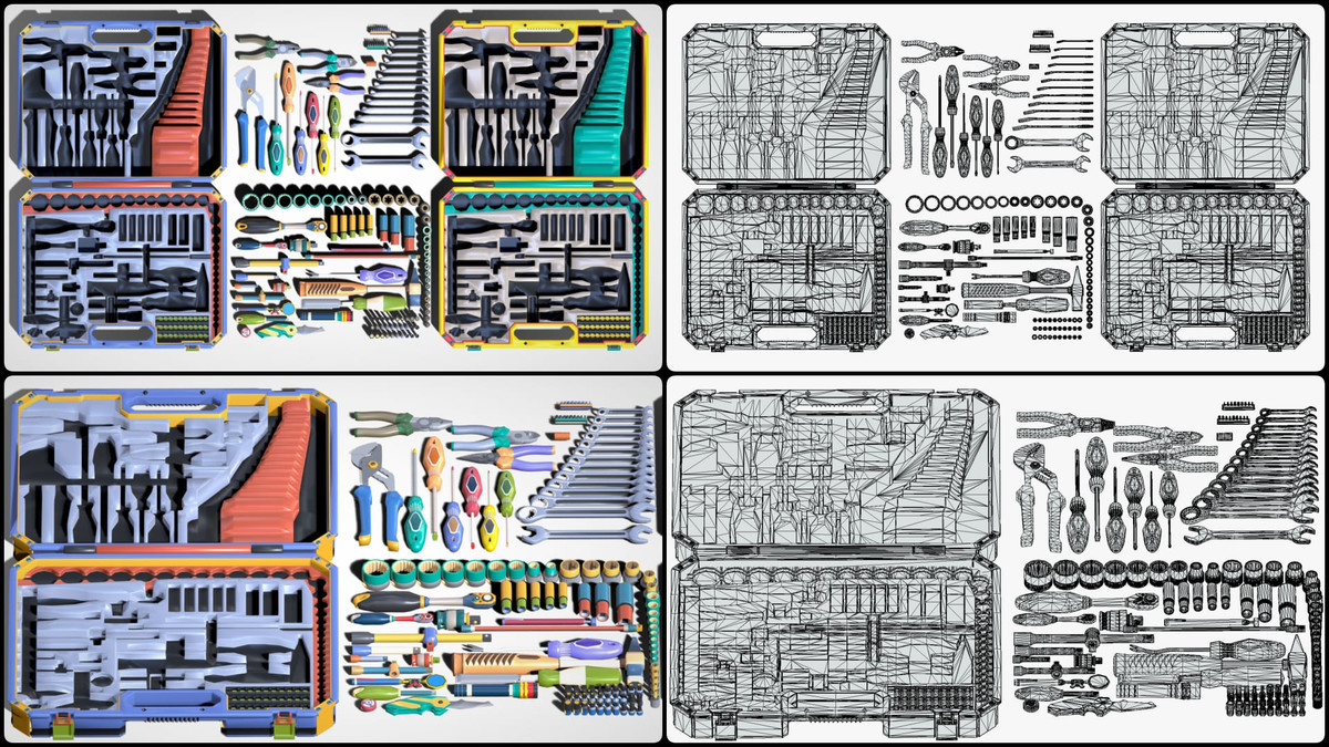 Industrial Toolkit Pack - 117 Lowpoly Toon Style Mechanical Tools Big Collection