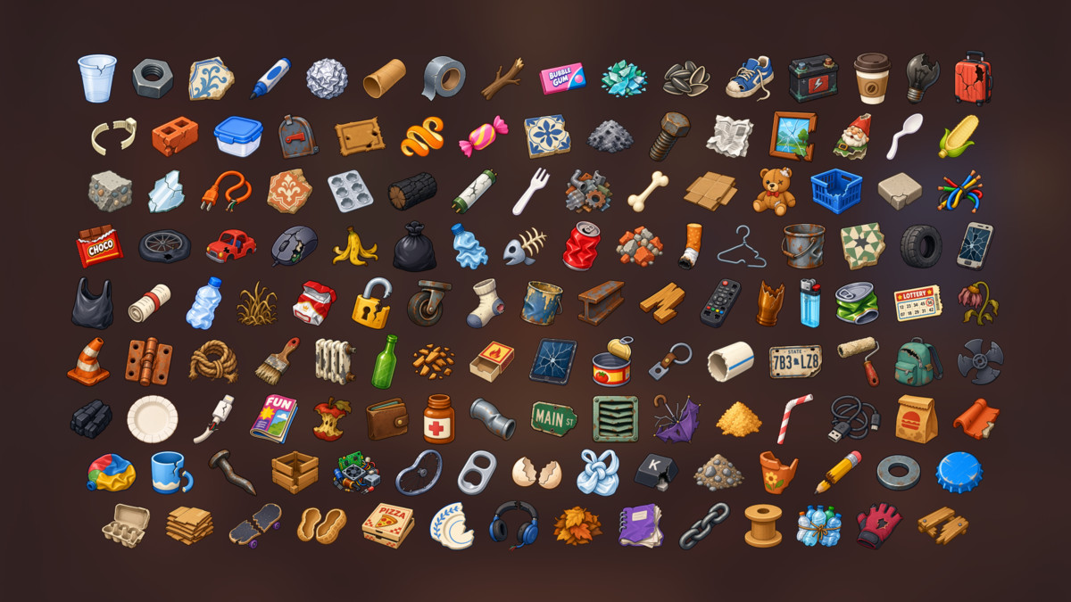 Trash Recycling Junk Waste Cleanup Street Objects Icons Pack