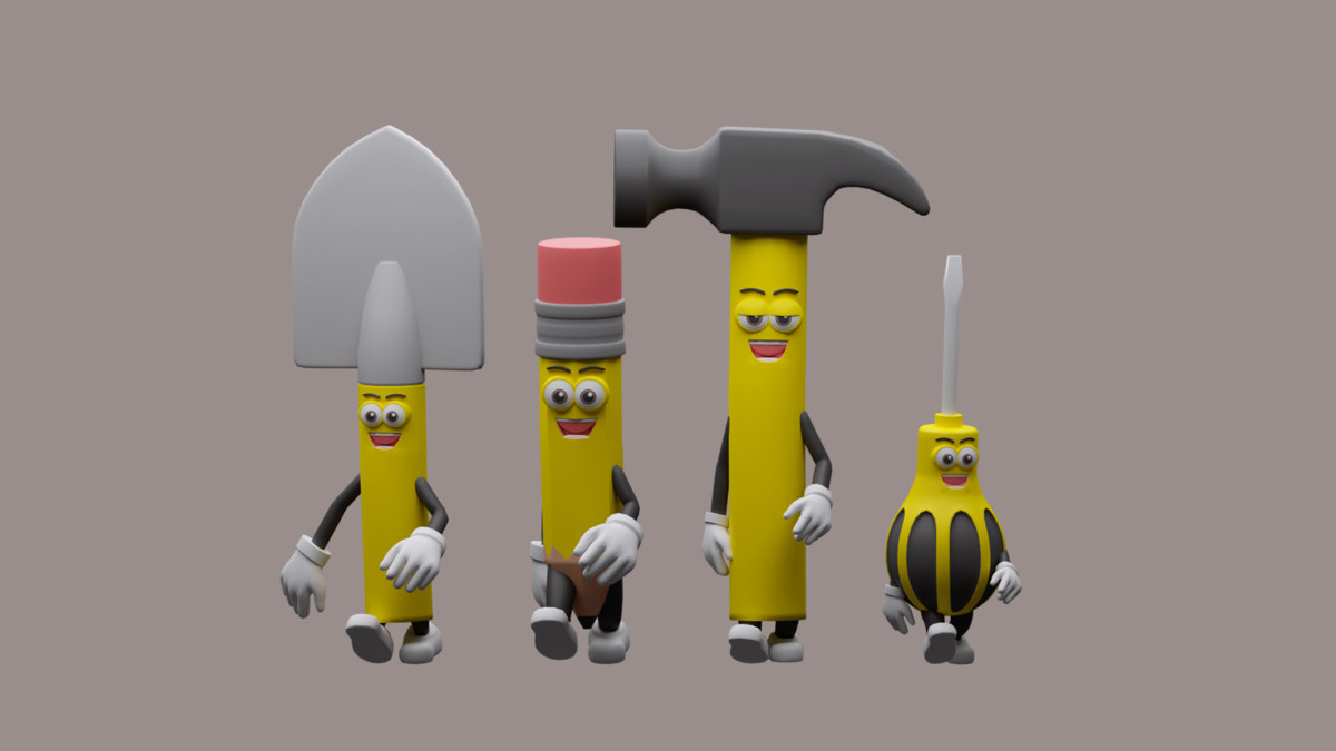 Cartoon characters construction tools