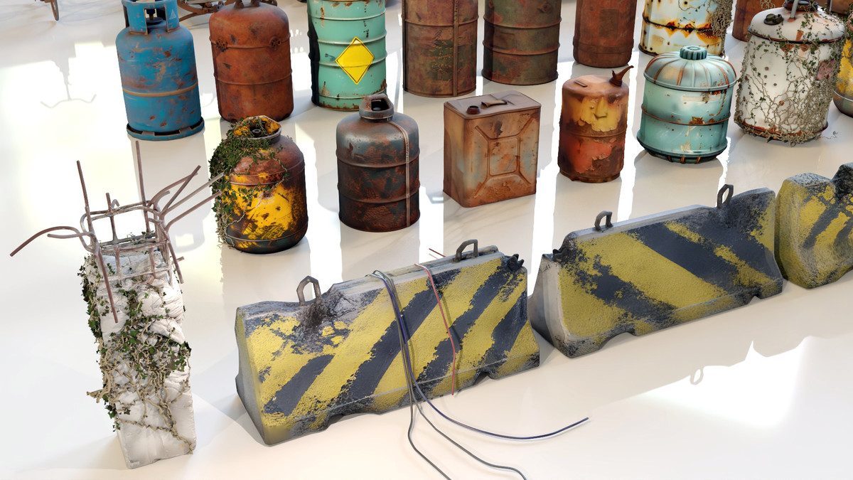 Post-Apocalyptic Junkyard Rusty Gas Station Props Pack (217 3d assets)