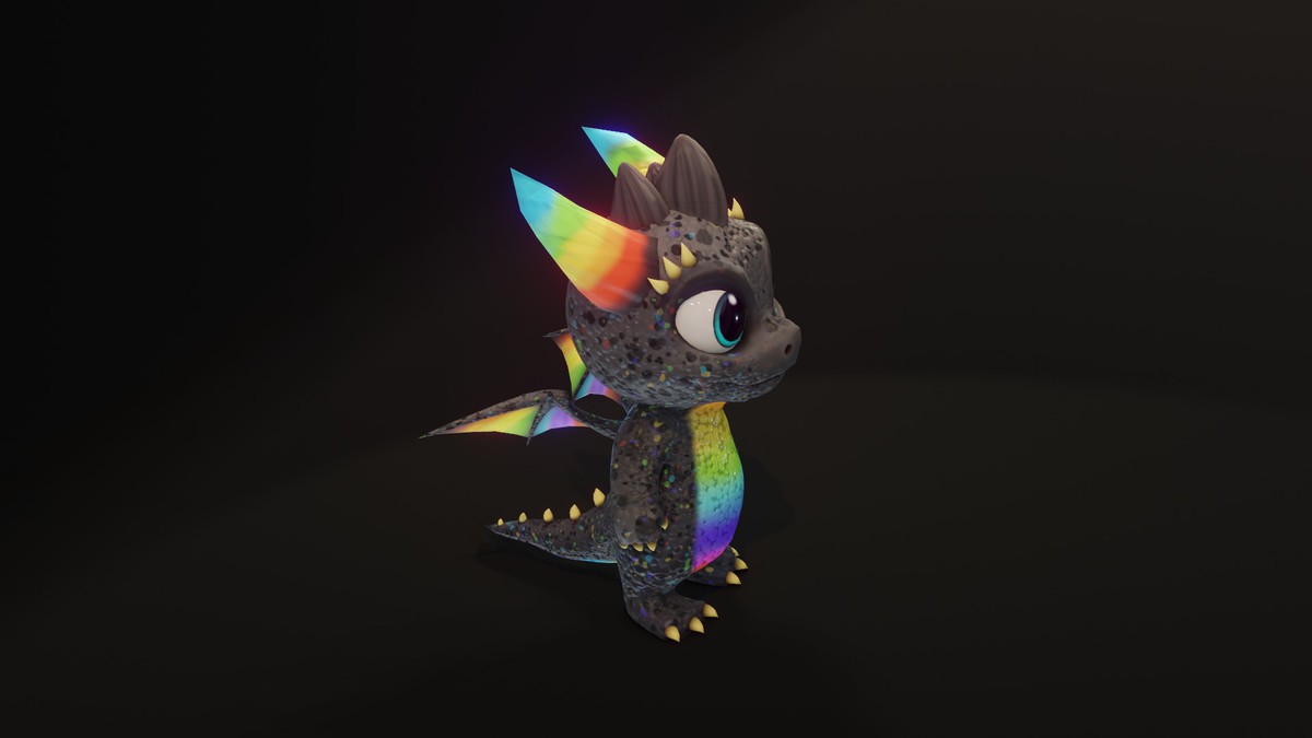 Cartoon Rainbow Dragon 3D Model (Low-Poly, Game-Ready, Animated, Built-In)